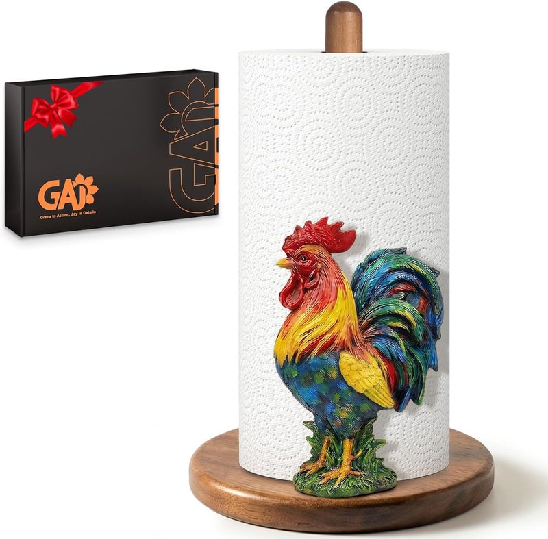 GAJ Rooster Paper Towel Holder - Modern Chicken Decor for Farmhouse Kitchen Bathroom Countertop - Gifts for Women Mom Grandma - 3D Cute Stuff Decorative Accessories - Image 1